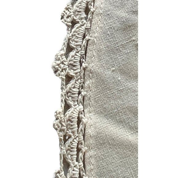 Round Beige Cotton Tablecloth With Madeira Style Appliqué Floral Design 34" Dia. - Picture 4 of 13